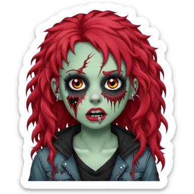 zombie girl red hair cacheado longo, com piercings na boca, nariz e sobrancelha,  roupa emo sticker