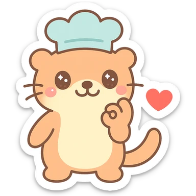 Move the otter's hand closer to its mouth as it does the chef's kiss, keep the red heart and transparent background, kawaii style. sticker