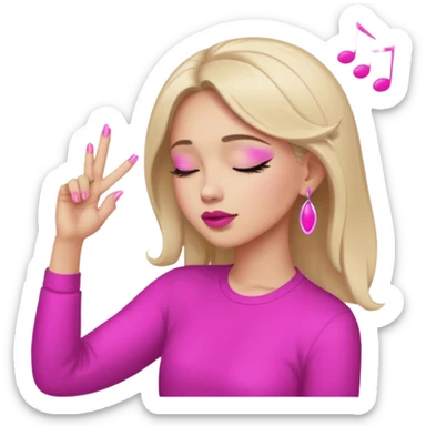 Yellow circle emoji sighing and drumming fingers up the side of their head the eye is closed it is a side profile pink lipstick and pink nails sticker
