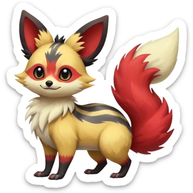 Rare realistic cool cute epic aesthetic colorful Fennekin-Zorua-Civet-Genet-species-Fakemon-hybrid-creature, with markings, full body sticker