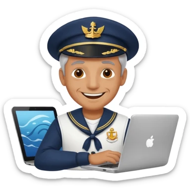 old sailor with a laptop, sailor smiling sticker