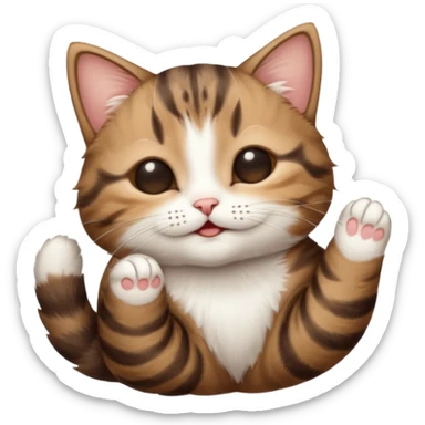 dark brown tabby and white small cat in funny positions upside down with eyes closed sticker