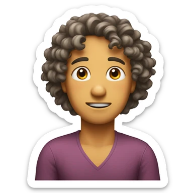 shoulder shrug, careless look, little smile, no teeth, curly hair sticker