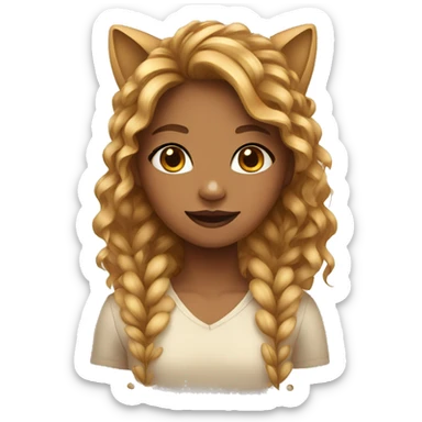 A girl dressed like a cat, with wavy hair and wheat skin sticker