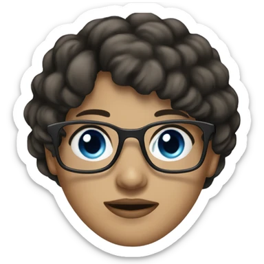 beautiful woman, dark brown hair, side bang, blue eyes, glasses sticker