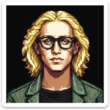Charles Oliveira close-up portrait with blond hair and glasses sticker