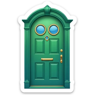 A simple green door emoji in the style of Apple emoji with a handle, a window, and a knocker and a different color. sticker