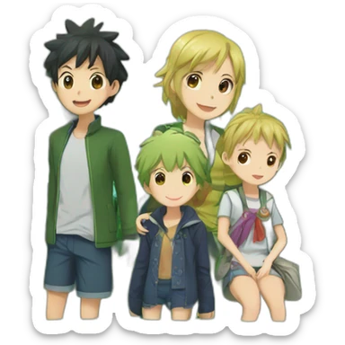 Anime crocodile and two children sticker
