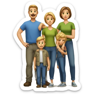 European Family with Man, Woman, 3 Boys sticker