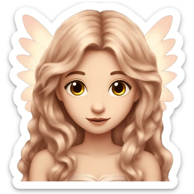 Beautiful, rose, fairy, light beige, long brown hair, big wings, fair skin sticker