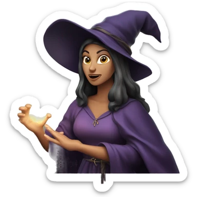 Caucasian witch casting a spell sticker
