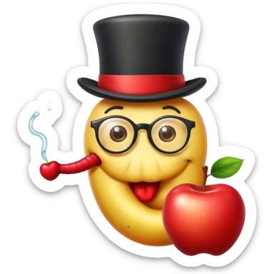 Worm eatin an apple with a top hat and glasses  sticker