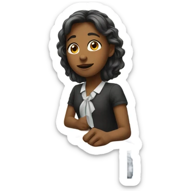 A girl with a raised hand at a desk at school  sticker