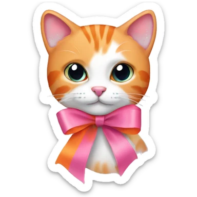 Pink ribbon with orange cat sticker