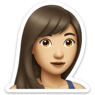 Asian woman with brown long hair, side bangs sticker
