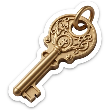realistic metallic key, detailed and shiny, skeuomorphism icon style sticker