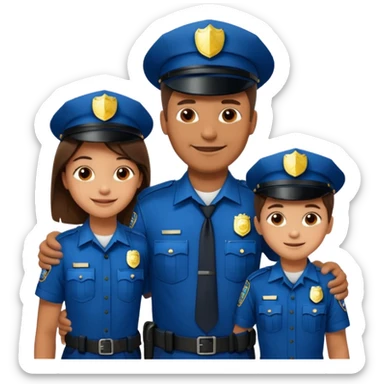 A proud dad who is proud of his children and is a police officer one of the kids is a 11 year old girl and a 9 year old boy and the girl is taller than the boy and the boy is short sticker