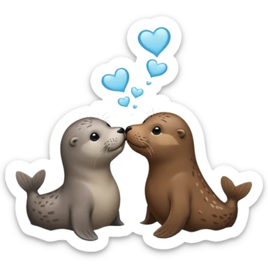 Grey seal and brown otter kissing each other  sticker