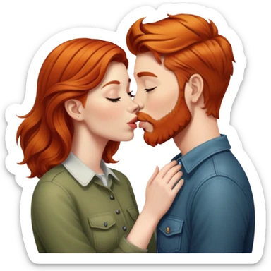 Ginger haired woman kissing hipster   sticker