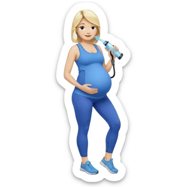 Woman blonde hair tank top blue leggings pregnant belly holding a pump  sticker