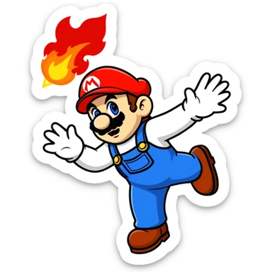 Fire flower power Mario throwing a fireball towards the screen sticker
