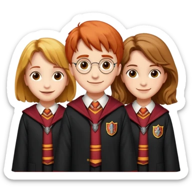 harry potter, ronald weasley and hermione granger in gryfinndor uniform sticker
