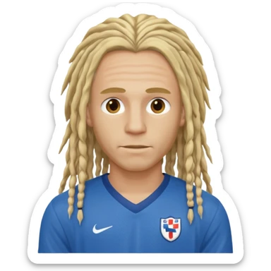 blonde long  dreadlocks man with blue jersey sticker