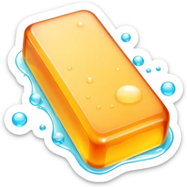 Soap making icon, soap bar with bubbles, melting ingredients like oils and lye, vibrant colors, minimalistic style, clean lines, transparent background. sticker