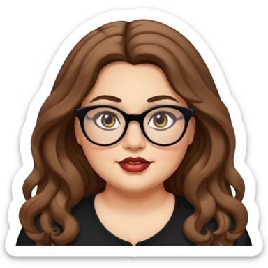 plus size, long brown wavy hair, baddie,pretty, makeup, black eyeliner, long hair, Spectacles  sticker