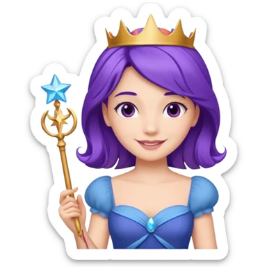 Princesses with Magic Wand in Purple Hair, blue dress sticker