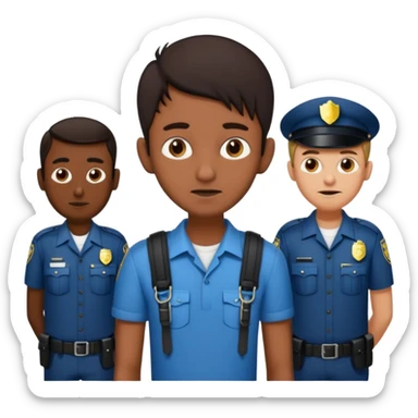 Make a dirty Indian with a short Afro that is curly hair getting arrested. Make the Indian skinny too. Give him a it support outfit not a police uniform sticker