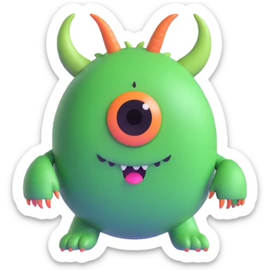 one-eyed green round monster with little horns like in Monsters Inc sticker