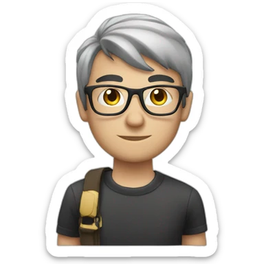 white man, black hair, tattoo in his arms wearing glasses taking photo sticker