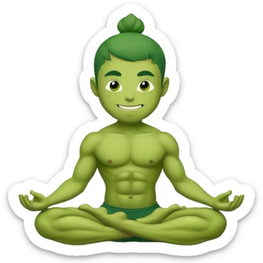 Hulk is doing Yoga and forcing a smil sticker