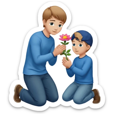 the boy on his knee and giving a folower to someone  sticker