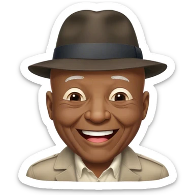 very old black man laughing wearing fedora. No hair. Eyes completely shut. sticker