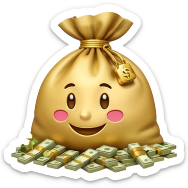 Luxury 3D emoji, overflowing money bag, stacks of cash, premium lighting, rich glossy look, ultra clean, transparent background


 sticker