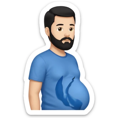 pregnant man with black beard and hai in a blue shirt, side view sticker