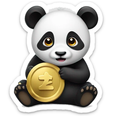 A small panda take a gold coin sticker