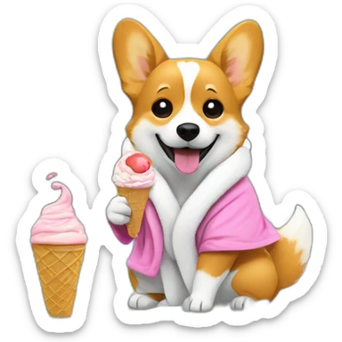 A blonde corgi in a bathrobe holds an ice cream by the pool sticker