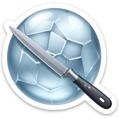 The knife is only visible from above, its tip showing from behind the ice ball. sticker