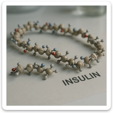 insulin as an amino acid chain, hyper realistic 4K style, structural details, natural colors, clinical atmosphere sticker
