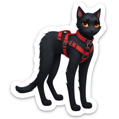Anthro Edgy Cool Beautiful Black Cat-Fursona with Emo Hair-bangs with Red Streaks Chest Harness sticker