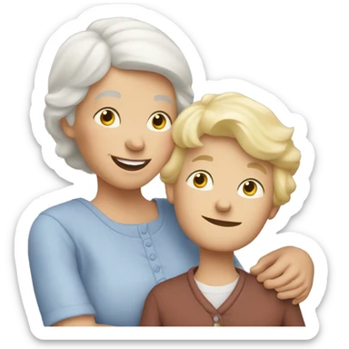 grandma with young blonde boy hugging sticker