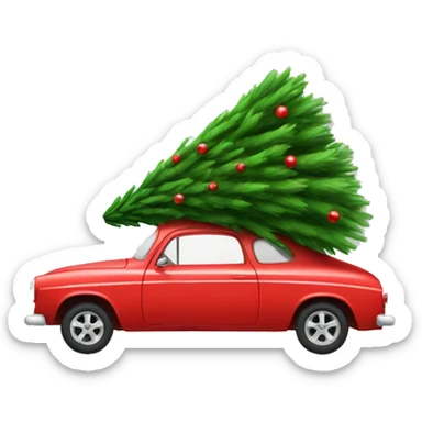 Red car carrying Christmas tree sticker