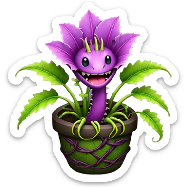 Black and purple Venus flytrap with vines sticker