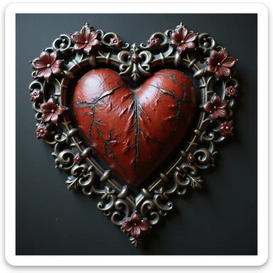 gothic heart with lace border, photorealistic, ornate, dark, elegant, high detail sticker