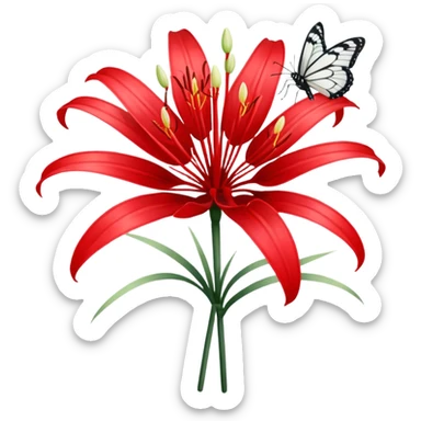 Red spider Lilly with white butterfly  sticker