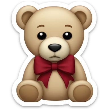 Beige teddy bear with a dark red bow sticker