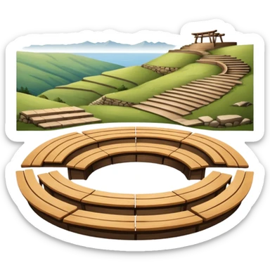 benches in a semicircle on a hillside with 4 steps like an amphitheater sticker
